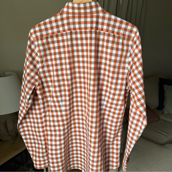 Express Men’s L/S Slim Fit Button Up Orange/white/grey Shirt Size M 15/15.5 - Picture 5 of 8